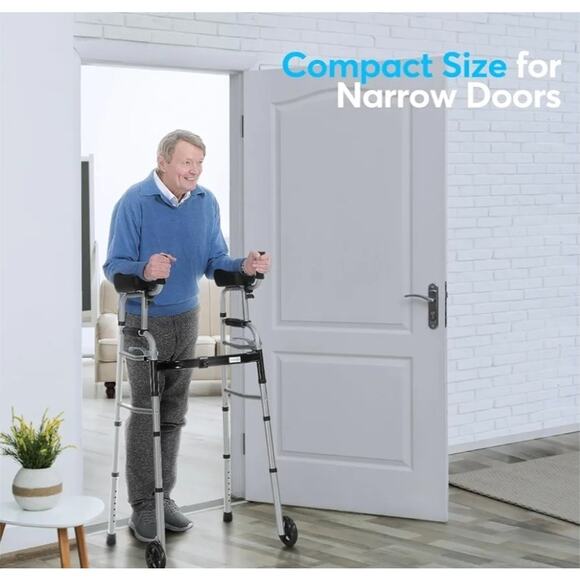 OasisSpace 300lb Capacity Folding Walker - Mobility Aid, 5-Inch Wheels, Armrest - Picture 5 of 7